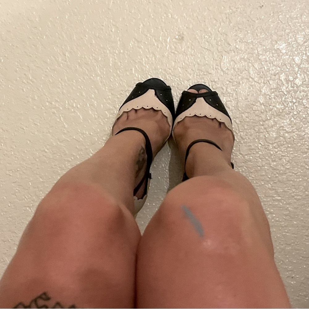 Bettie Page Black and White Polka Dot Heels